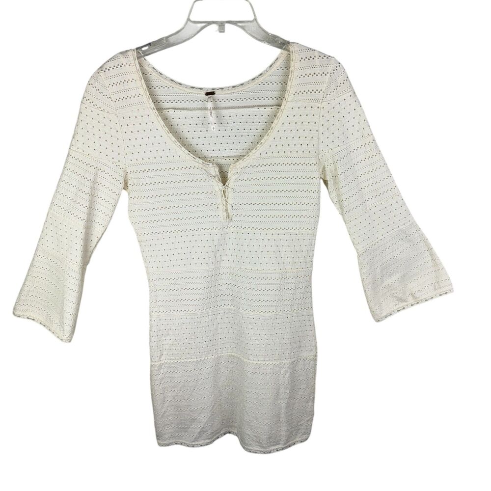 Free People Mini Dress Womens‎ Size Small Ivory Bell Sleeve Boho Hippie